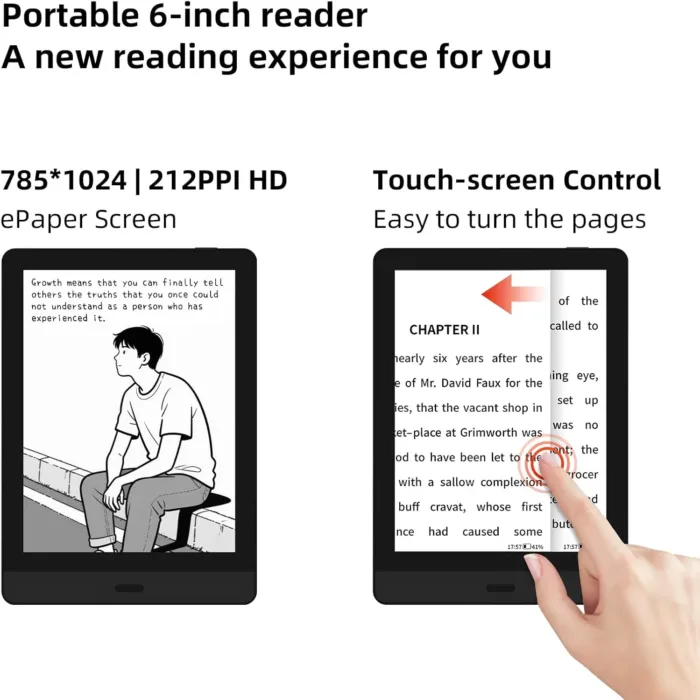 Bigme ePaper Tablet eBook Reader 32GB 6 Inch Black and White Display, Brightness Adjustment,Page Turn Button