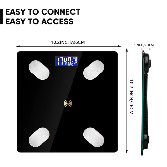 Digital Simple Bathroom Scale, Practical Body Fat Scale with Led Display, Body Composition Analyzer with Smartphone Application (Black)