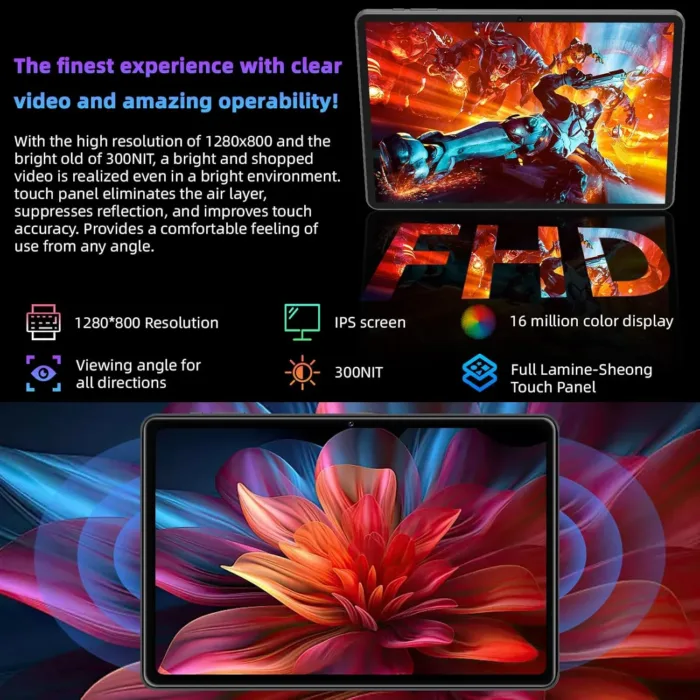 10.1'' Android 14 Tablet, Black, 10GB RAM+64GB ROM, Widevine L1, HD IPS Display, 6000mAh Battery, Dual-Band Wi-Fi, Bluetooth 5.0, 1TB Expandable Storage