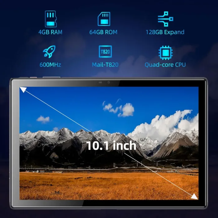 BYYBUO A10_L 10.1 inch Tablet, 4GB RAM 64GB ROM | Android 13 Tablets, Quad-Core Processor, 5000mAh Battery, 1280x800 IPS HD Touchscreen, 5MP+8MP Camera, Bluetooth, WiFi, Grey
