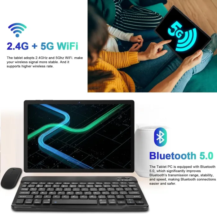 2025 Tablet 11 Inch Screen 2K Tablet Octa-Core 2.0 GHz,16GB RAM+256GB ROM+TF 1TB /2000 * 1200 Pixel/8MP+20MP+2MP Macro/10000 mAh/5G WiFi Metal Cover with Mouse Keyboard Brown