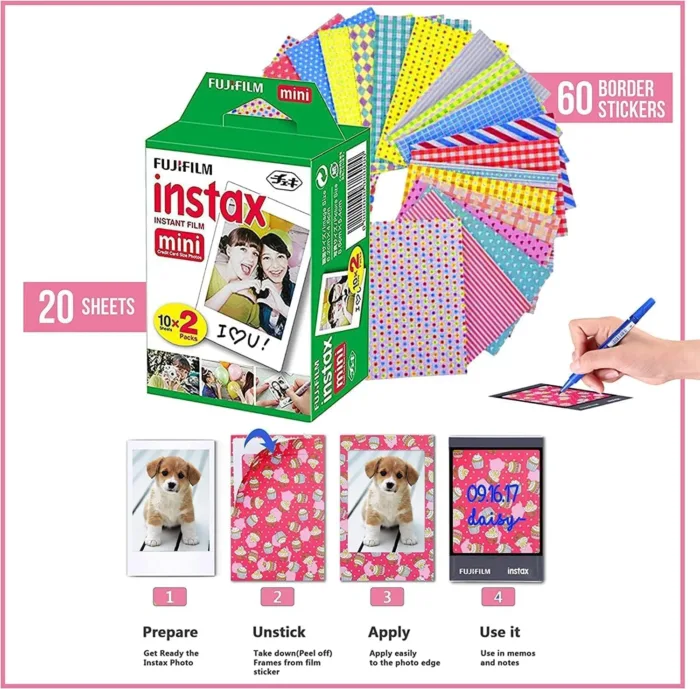 Fujifilm Instax Mini Link 3 Smartphone Printer Sage Green + Fuji Film Value Pack (20 Sheets)+ Shutter Accessories Bundle, Incl. Protective Case, 20 Sticker Frames, USB Type C Cable - Image 4