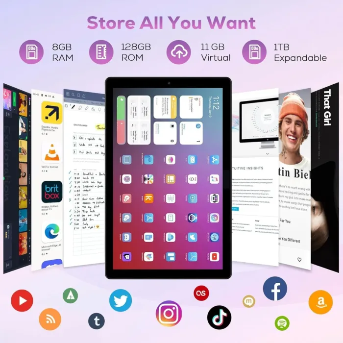 2025 Android 13 Tablets,10.1-inch Tablet with 128GB ROM,19GB RAM,1TB Expand, 2.0GHz CPU, 1920*1200 Incell screen, 8000mAh, 8+13MP WiFi BT5.0 GPS Android Tablet with Keyboard and Mouse - Black