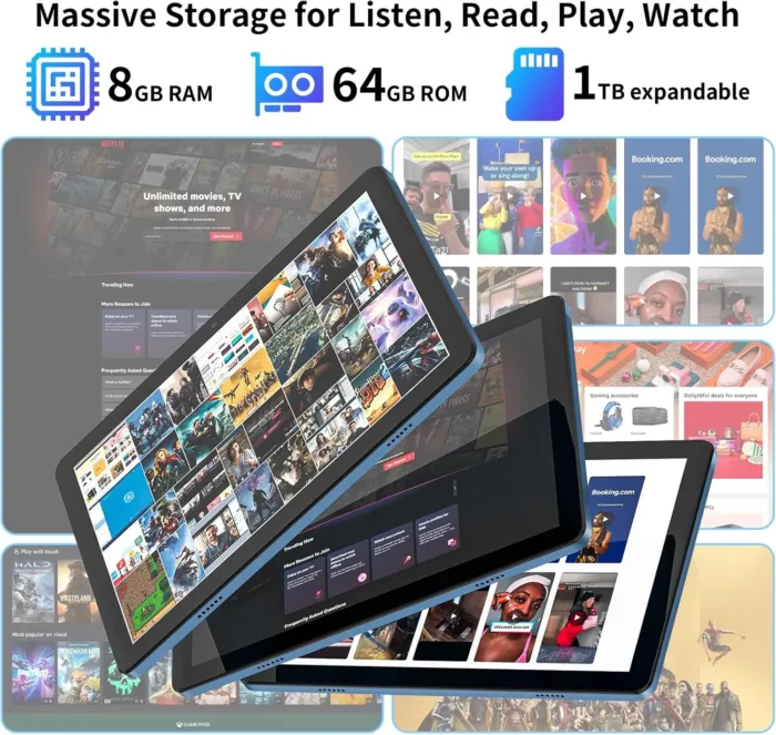 AWOW 10 inch Android 14 Tablet: 2025 8-Core CPU 8GB RAM 64GB ROM 1TB Expandable Widevine L1 Android Tablet 7000mAh Battery OTG IPS Face Recognition, Metal Body + Stand Case