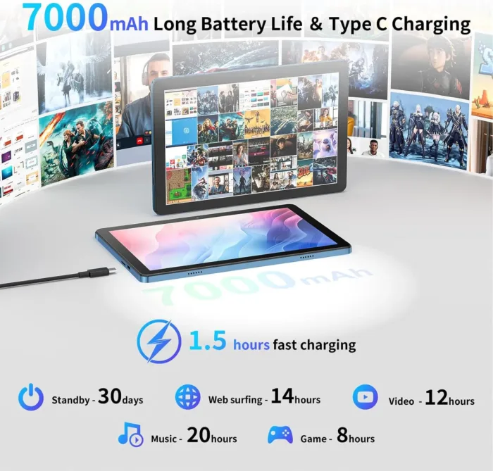 AWOW 10 inch Android 14 Tablet: 2025 8-Core CPU 8GB RAM 64GB ROM 1TB Expandable Widevine L1 Android Tablet 7000mAh Battery OTG IPS Face Recognition, Metal Body + Stand Case