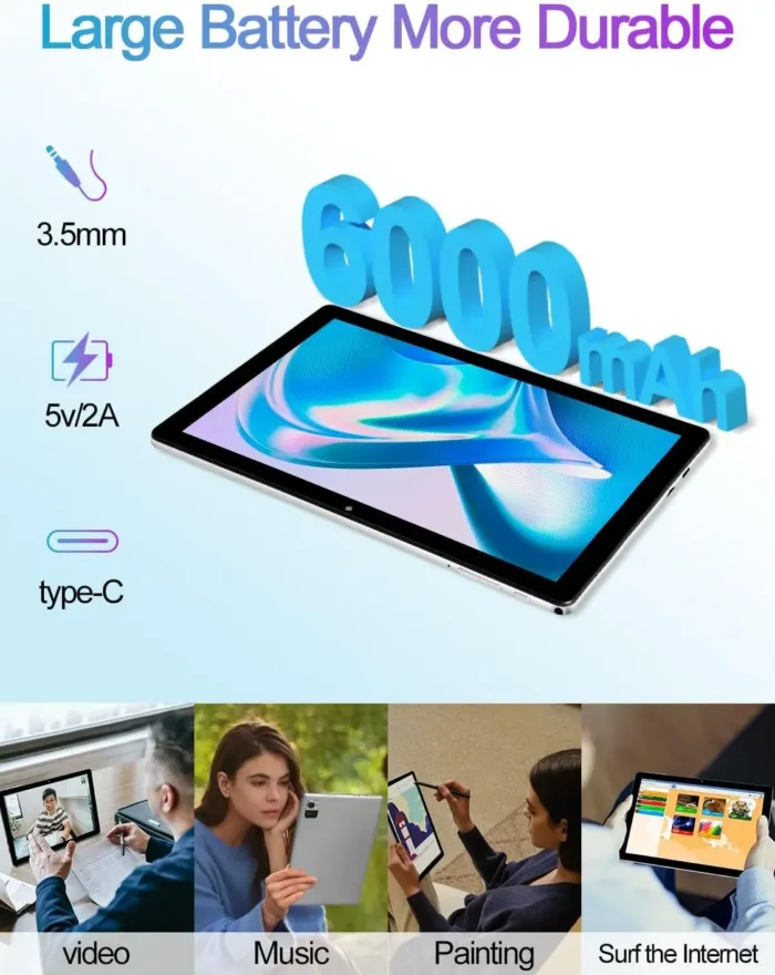 Android Tablet 10 Inch, 6GB (2+4 Expand) RAM 32GB ROM & 512GB Expandable Android 12 Tablet, 1280x800 IPS HD Touch Screen Tablets, 2+5Mp Dual Camera, WiFi 6, BT5.2, 6000Mah Long Lasting Battery