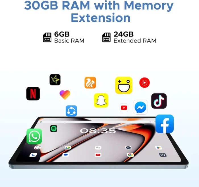 DOOGEE U11 Pro Android 15 Tablet, 11 inch Tablet,30GB+256GB/2TB TF Octa-Core,90Hz Display, 8580mAh, Netflix 1080P, Bluetooth 5.0+5G WiFi,Widevine L1,13MP+5MP, Face ID/OTG