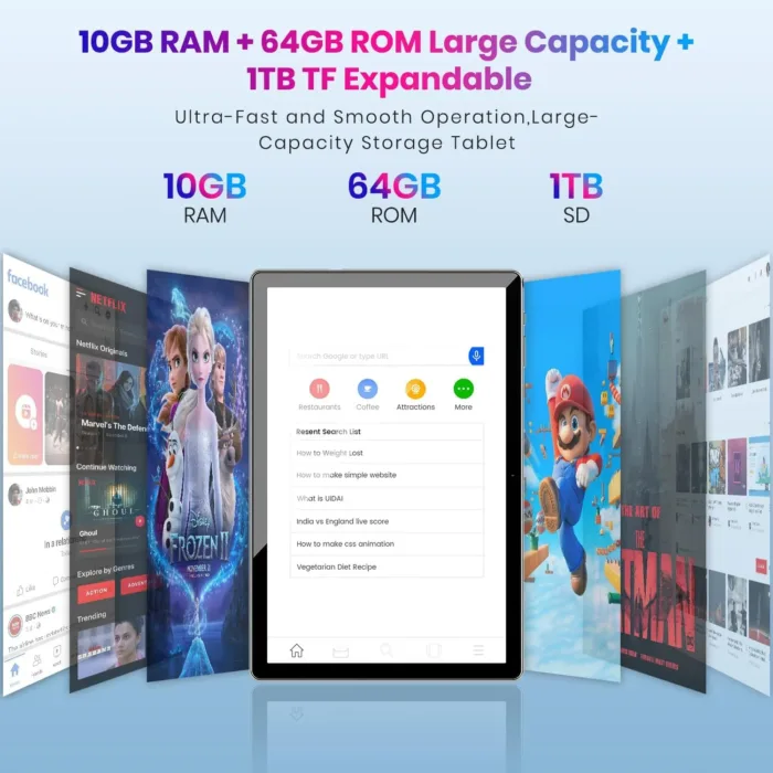2025 Android Tablet 10 inch, Android 14 Tablets, Octa-Core, 10GB RAM + 64GB ROM (1TB Expand), 6000mAh Battery, 2.4G+5G Wi-Fi 6, 2MP+8MP Cameras, Bluetooth, 1280x800 FHD IPS (Gray)