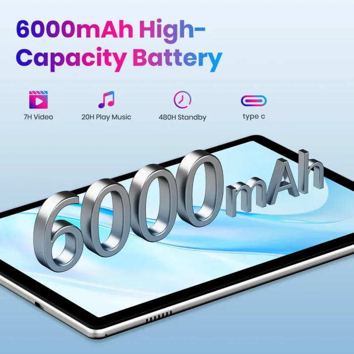 2025 Android Tablet 10 inch, Android 14 Tablets, Octa-Core, 10GB RAM + 64GB ROM (1TB Expand), 6000mAh Battery, 2.4G+5G Wi-Fi 6, 2MP+8MP Cameras, Bluetooth, 1280x800 FHD IPS (Gray)