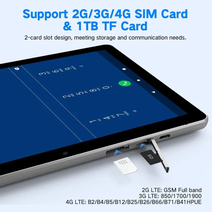 Android Tablet 10.1 inch, 2025 Cellular Tablets with SIM Card Slot, 4G LTE Tablet & Phone(Makes Calls), 64GB Storage (Expandable to 1TB),1280x800 IPS, Dual Cameras 8H Battery 5G Wifi with Case(Silver)