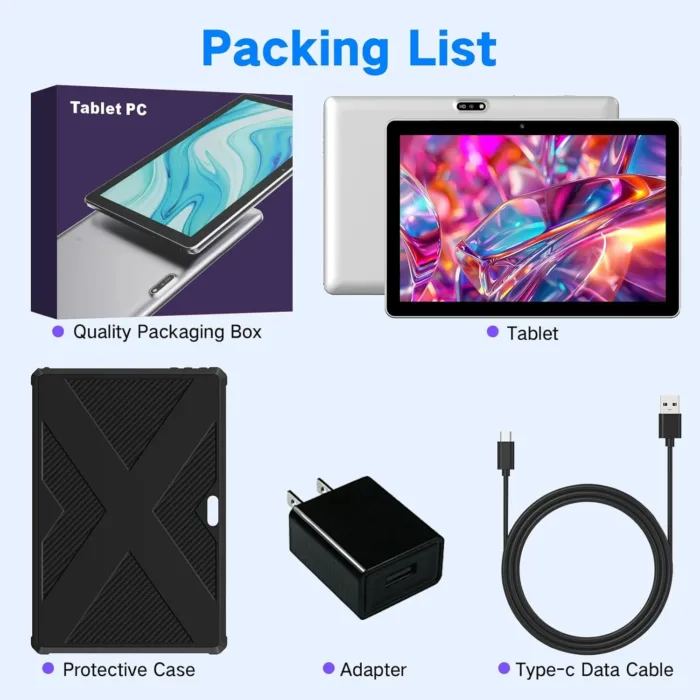 Android Tablet 10.1 inch, 2025 Cellular Tablets with SIM Card Slot, 4G LTE Tablet & Phone(Makes Calls), 64GB Storage (Expandable to 1TB),1280x800 IPS, Dual Cameras 8H Battery 5G Wifi with Case(Silver)