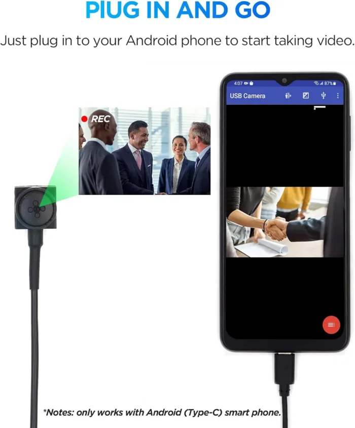 Button Camera 1080P Wearable Camera External Phone Camera for Android Smartphone(Type-C only) Indoor and Outdoor Use