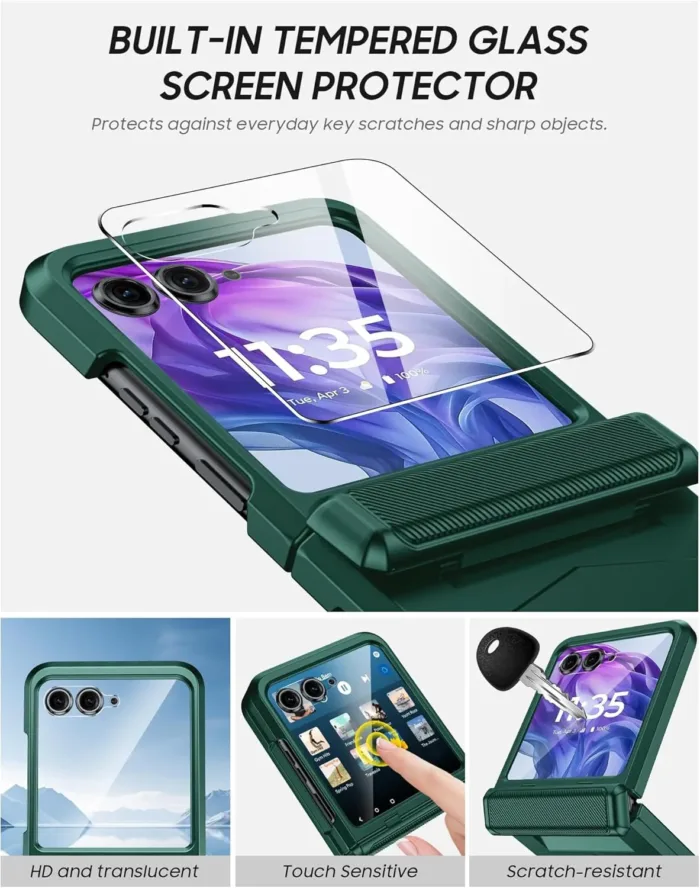 Vizvera for Motorola Razr+(Plus) 2025 Case with Hinge Cover,Built-in Screen Protector Shockproof All-Inclusive Smartphone Cover Wireless Charging for Motorola Razr+(Plus) 2025(Green)