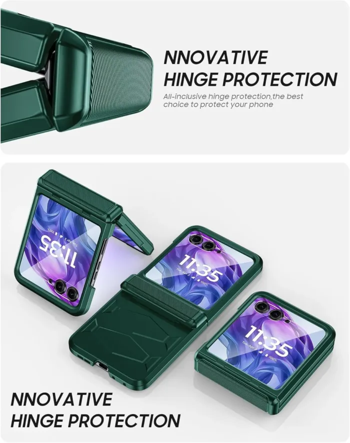 Vizvera for Motorola Razr+(Plus) 2025 Case with Hinge Cover,Built-in Screen Protector Shockproof All-Inclusive Smartphone Cover Wireless Charging for Motorola Razr+(Plus) 2025(Green)