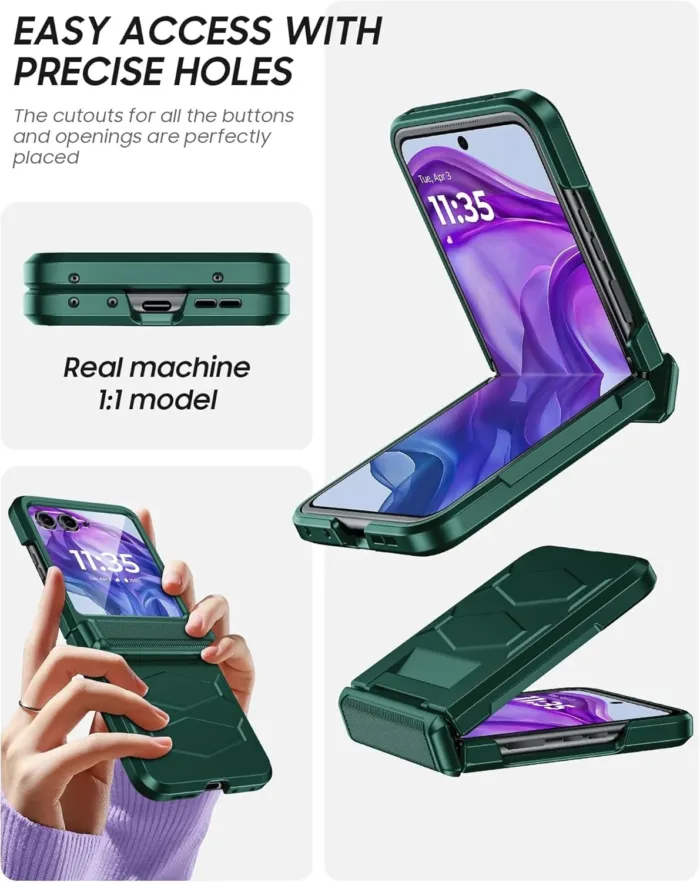 Vizvera for Motorola Razr+(Plus) 2025 Case with Hinge Cover,Built-in Screen Protector Shockproof All-Inclusive Smartphone Cover Wireless Charging for Motorola Razr+(Plus) 2025(Green)