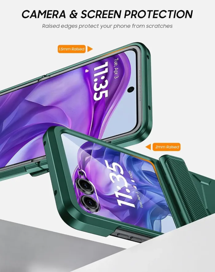 Vizvera for Motorola Razr+(Plus) 2025 Case with Hinge Cover,Built-in Screen Protector Shockproof All-Inclusive Smartphone Cover Wireless Charging for Motorola Razr+(Plus) 2025(Green)