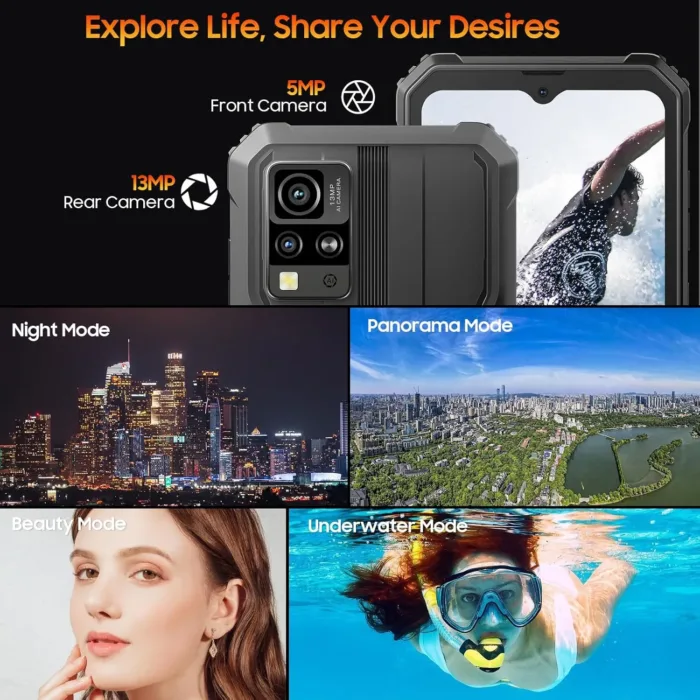 Blackview BV4800 Rugged Phone Unlocked, IP69K Waterproof Unlocked Smartphone, 4GB+32GB/SD 2TB, 6.56''HD+Display, 5180mAh Battery, 4G Dual SIM, 3 Card Slots, Glove Mode, Face ID, GPS,T-mobile Cellphone