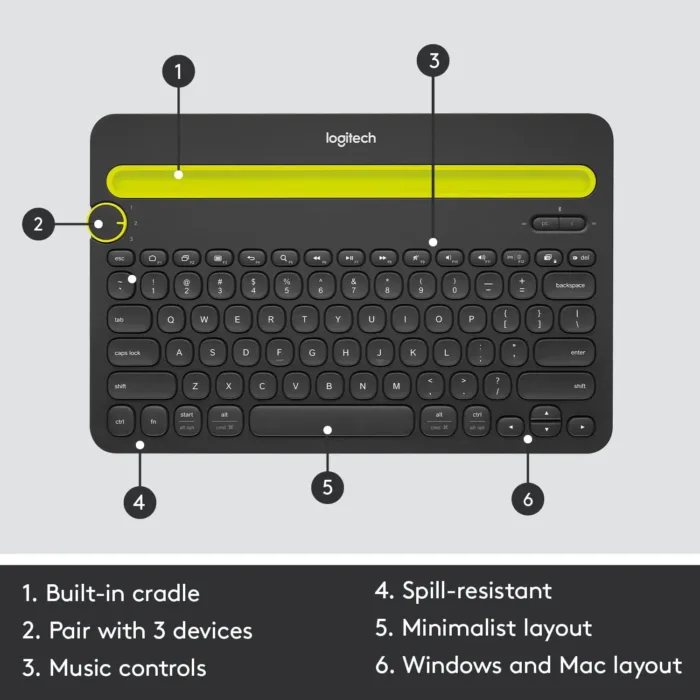 Bluetooth Multi-Device Keyboard K480 - Switch typing between your computer, phone, and tablet