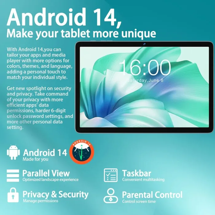 2025 Android 14 Tablet 10 inch Octa-Core Tablets with 22GB RAM+128GB ROM(Expand to 1TB),8000mAh Large Battery,1280x800 IPS HD Touch Screen,Support Widevine L1,Keyboard & Mouse Included-Metal Blue