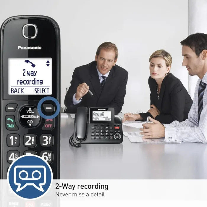 Panasonic Corded/Cordless Phone with Advanced Call Block, 2-Way Recording and Digital Answering Machine, 2 Handsets Expandable up to 6 Cordless Handsets - KX-TGF852B (Black) - Image 5
