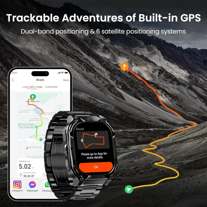 AMAZTIM GPS Smart Watch for Men, 6 Satellite Positioning, Compass, Stainless Steel Body, 50M Waterproof, 480mAh Extra-Large Battery, Answer/Make Call, 1.96" AMOLED Screen, Compatible for Android iOS