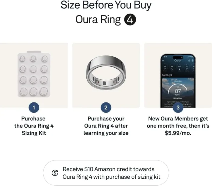 Oura Ring 4 - Silver - Size 8 - Smart Ring - Size First with Oura Ring 4 Sizing Kit - Sleep Tracking Wearable - Heart Rate - Fitness Tracker - Up to 8 Days of Battery Life - Image 4