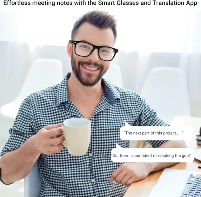 AI Translator Smart Glasses for Men Women, Bluetooth Audio Glasses with Photochromic Transition Lenses, Voice Assistant, Open Ear Lighweight Eyeware, Black