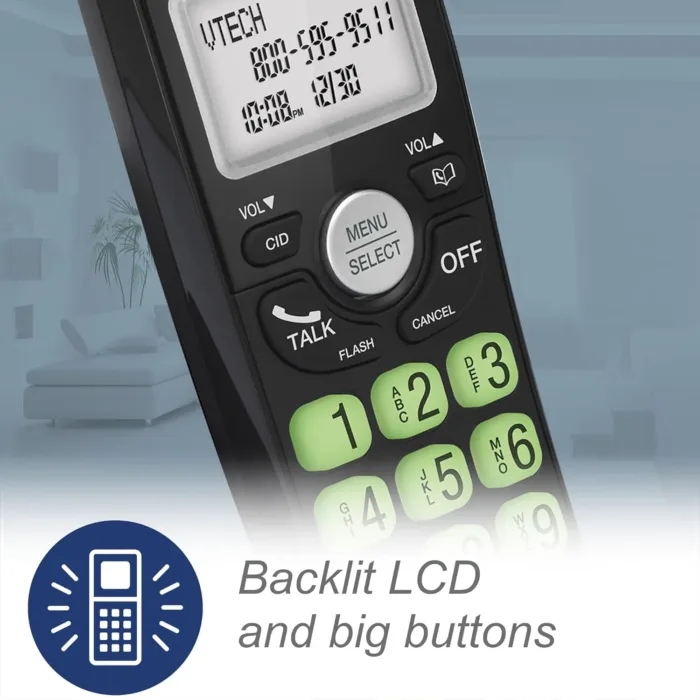 [New] VTech VG131-11 DECT 6.0 Cordless Phone - Bluetooth Connection, Blue-White Display, Big Buttons, Full Duplex, Caller ID, Easy Wall Mount, 1000ft Range (Black)