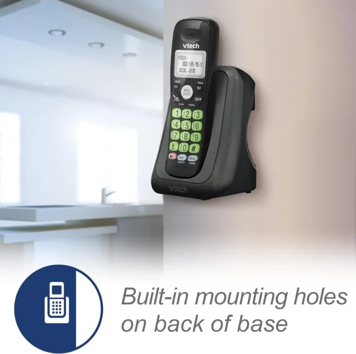 [New] VTech VG131-11 DECT 6.0 Cordless Phone - Bluetooth Connection, Blue-White Display, Big Buttons, Full Duplex, Caller ID, Easy Wall Mount, 1000ft Range (Black)