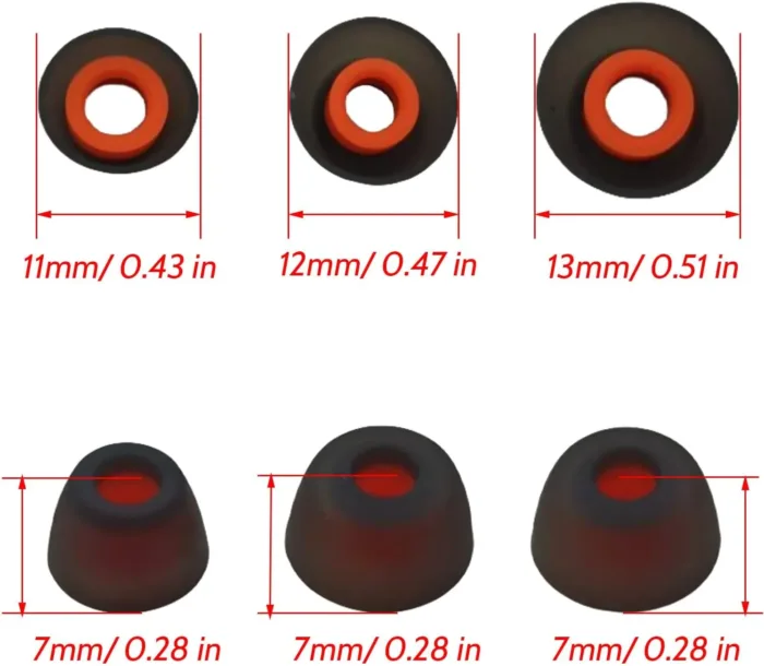 6 Pairs Premium Ear Tips for JBL Tune TWS Earbuds in Ear Tips, Soft Silicone Washable Noise Reducing Secure fit for June 230NC TWS/Tune 125TWS /Tune 130NC TWS Free X, Fit in Case, Buds Tips Black