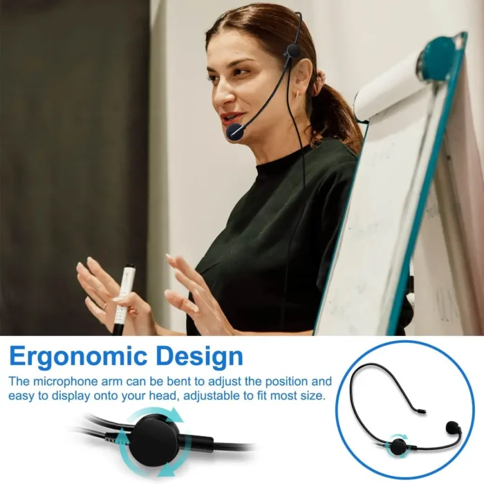 Hands Free Microphone Headset Mic,Flexible Wired Boom for Voice Amplifier, 3.5mm Connector Jack Headset Microphone for Singing,Speaking,Teachers,Coaches,Presentations, Seniors and More - Image 3