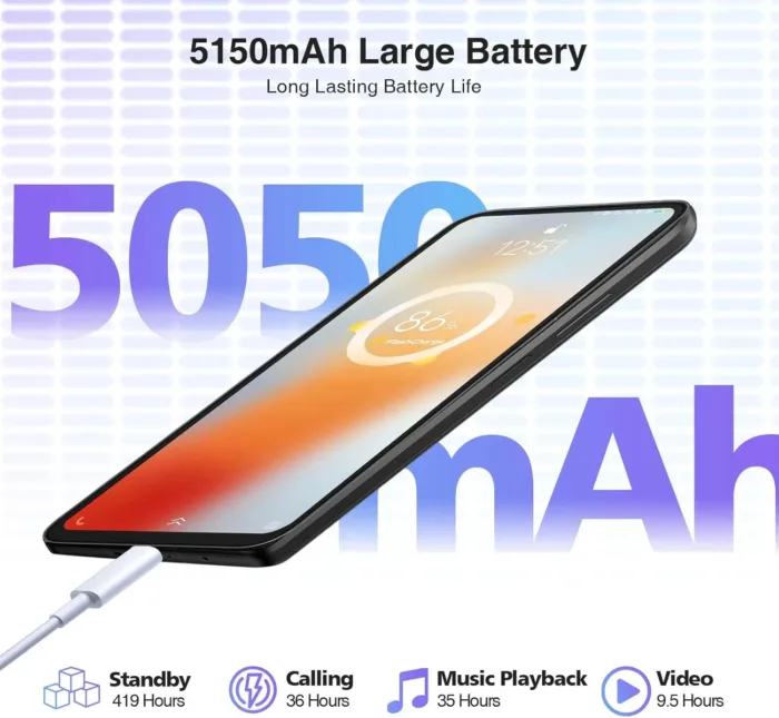 DOOGEE N55 Unlocked Cell Phone(2025), 9GB RAM+128GB ROM/1TB Android Phone, 90Hz+6.56" HD Android 14 Phone, 5150mAh, Octa Core, 13MP+8MP, 4G Dual SIM,Face Unlock,Widevine L1,OTG, T-Mobile(Natural)