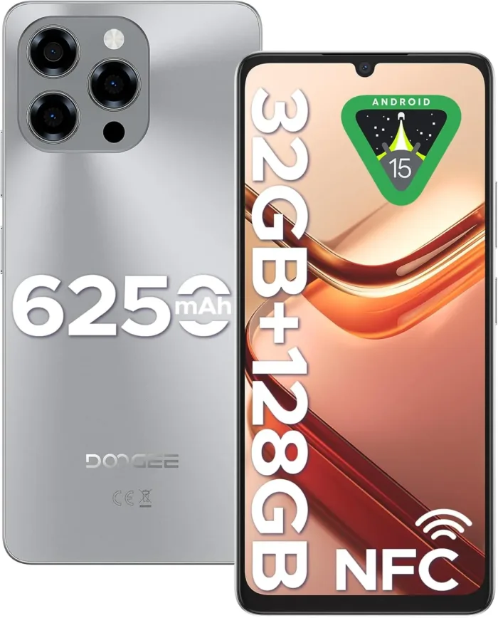 DOOGEE Note 58 Unlocked Cell Phone,Android 15 Smartphone with 32GB+128GB/2TB TF Expand,6250mAh Battery, 6.75"HD+ 90Hz Cellphone,4G Dual SIM Mobile Smart Phones, Widevine L1/NFC/OTG/Face Unlock,Natural