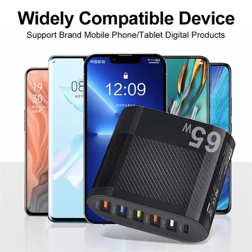 65W Super Fast Charge Wall Charger Adapter 5 USB Port + Type C Charger wholesale