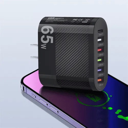 65W Super Fast Charge Wall Charger Adapter 5 USB Port + Type C Charger wholesale