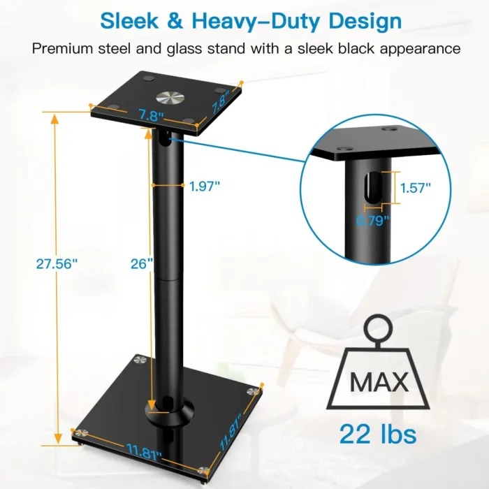 PERLESMITH Universal Floor Speaker Stands 26 Inch for Surround Sound, Klipsch, Sony, Edifier, Yamaha, Polk & Other Bookshelf Speakers Weight up to 22lbs - 1 Pair - Image 7