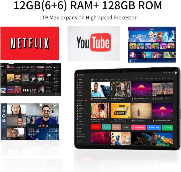 2025 Android 15 Tablet 11inch, 12GB+128GB+512GB, Support Face Unlock,18W Fast Charging with 8000mAh Large Battery,Dual WiFi6, Dual Camera,Octa-Core CPU, Bluetooth,HD Touchscreen Display