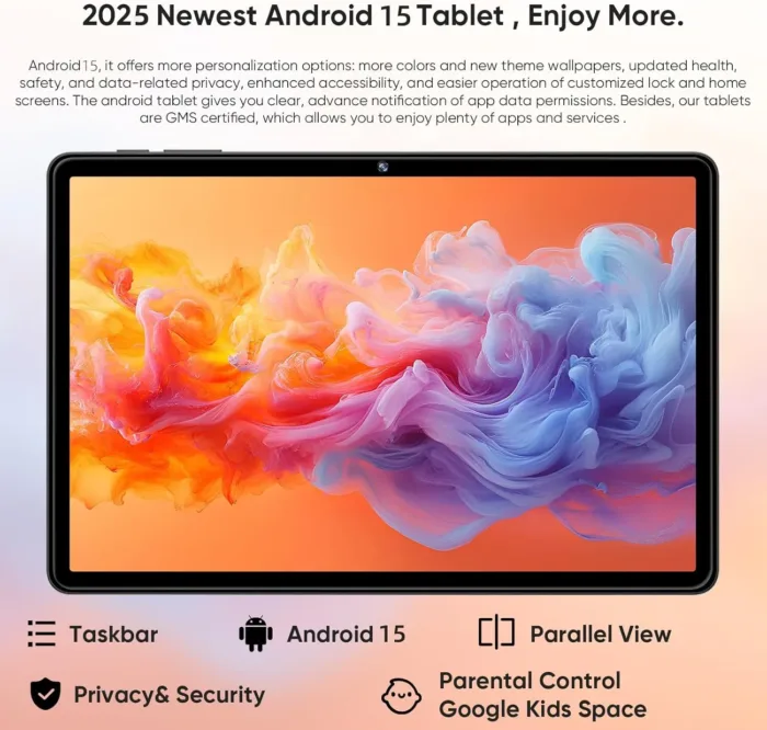 2025 Android 15 Tablet 11inch, 12GB+128GB+512GB, Support Face Unlock,18W Fast Charging with 8000mAh Large Battery,Dual WiFi6, Dual Camera,Octa-Core CPU, Bluetooth,HD Touchscreen Display