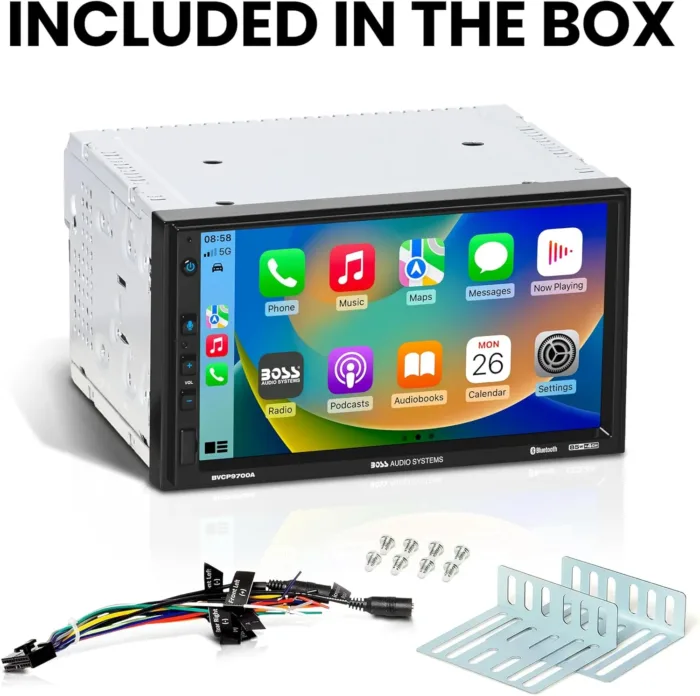 BOSS Audio Systems BVCP9700A Car Stereo - Apple CarPlay, Android Auto, Double Din, 7 Inch Touchscreen, Bluetooth, No CD DVD Player, AM/FM Radio Receiver