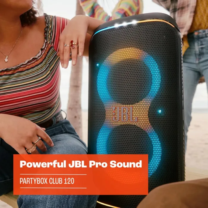 JBL PartyBox Club 120 - Portable Party Speaker with Foldable Handle, Powerful JBL Pro Sound, Futuristic lightshow, Up to 12 Hours of Play time, Splash Proof, Dual Mic & Guitar Inputs (Black) - Image 5