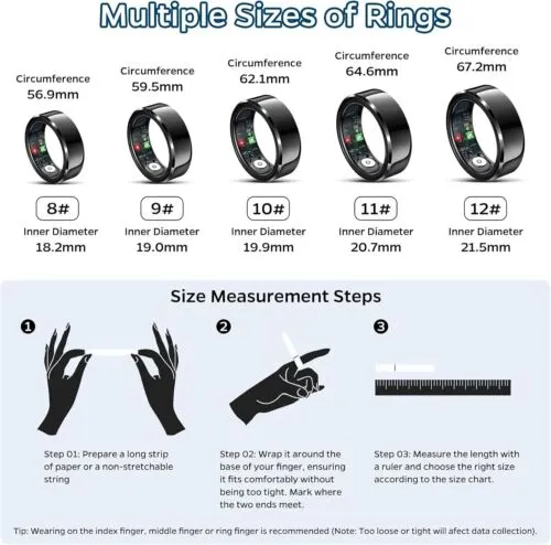 2025 Smart Ring Health Tracker, IP65 Waterproof Monitor for Heart Rate & Fitness