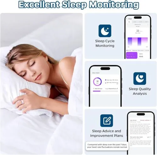 2025 Smart Ring Health Tracker, IP65 Waterproof Monitor for Heart Rate & Fitness