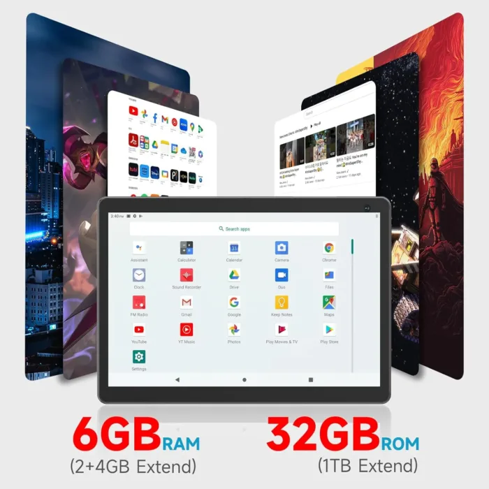 10 inch Android 14 Tablet, 6GB RAM 32GB ROM Powerful Quad-core CPU, 1280*800 Resolution Screen Tablet PC, 8MP Camera, 6000mAh Battery Computer, 2 in 1 Tablets with Keyboard, Case, Mouse, Stylus Laptop