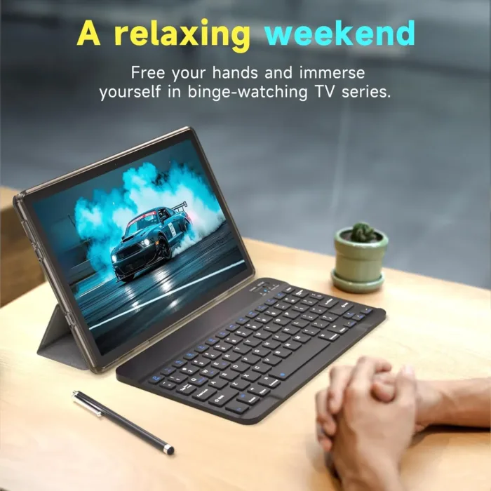 10 inch Android 14 Tablet, 6GB RAM 32GB ROM Powerful Quad-core CPU, 1280*800 Resolution Screen Tablet PC, 8MP Camera, 6000mAh Battery Computer, 2 in 1 Tablets with Keyboard, Case, Mouse, Stylus Laptop