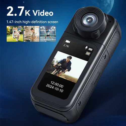 2.7K Thumb WiFi Action Camera, Wearable Body Camera Hands-Free POV Recording