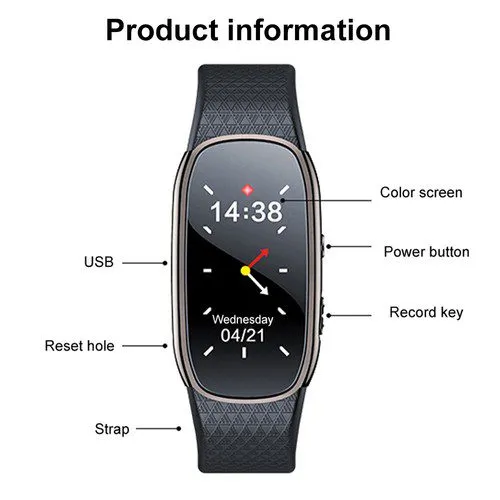 Voice Activated Digital Audio Voice Recorder Bracelet Wrist Watch MP3 Player USA