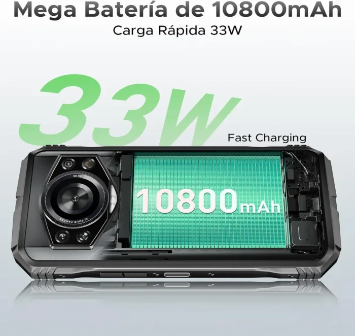 DOOGEE S Cyber Pro Rugged Phone, 10800mAh Android 14 Rugged Smartphone, 32GB+512GB, Helio G100 Octa Core Gaming Phones, 6.6" FHD+ 120Hz IPS Waterdrop Screen, 4G Dual SIM Mobile Phone, Green