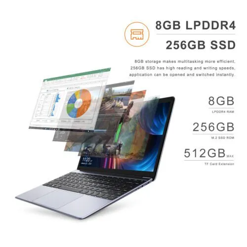CHUWI- 13.3" Laptop - Intel Celeron 2.8GH- 8GB Memory - 256GB SSD-HDMI Gray