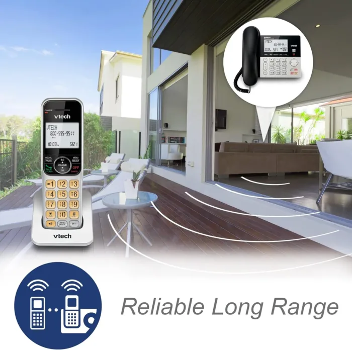 VTech VG208 DECT 6.0 Corded/Cordless Phone for Home with Answering Machine, Call Blocking, Caller ID, Large Backlit Display, Duplex Speakerphone, Intercom, Line-Power(Silver/Black)