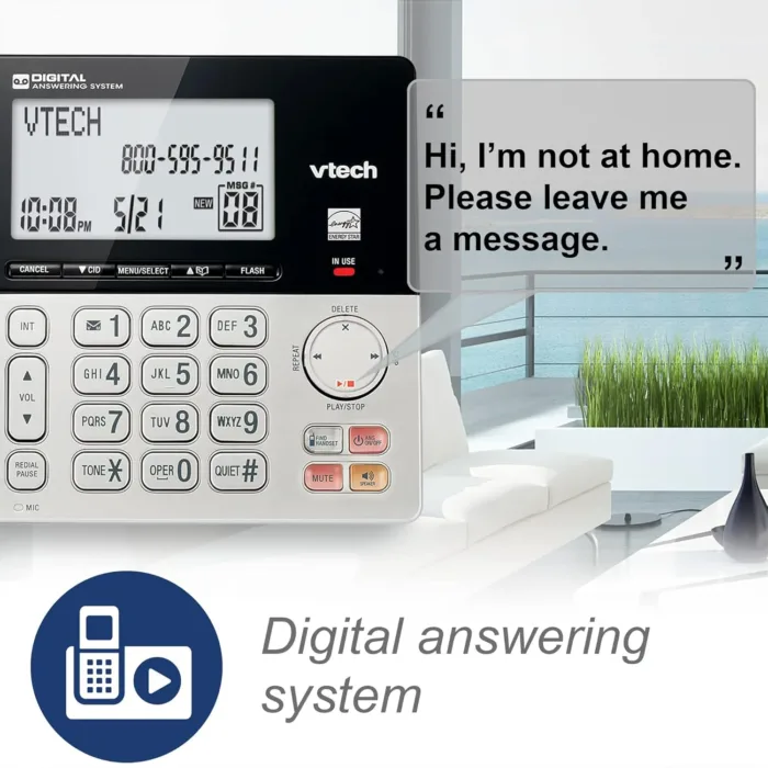 VTech VG208 DECT 6.0 Corded/Cordless Phone for Home with Answering Machine, Call Blocking, Caller ID, Large Backlit Display, Duplex Speakerphone, Intercom, Line-Power(Silver/Black)